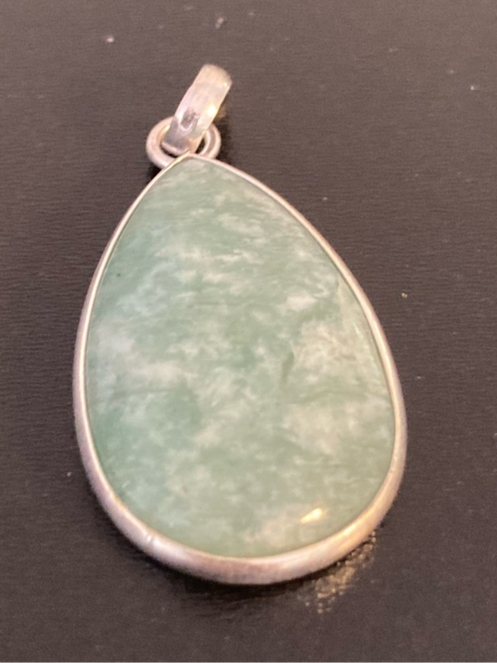 Green Teardrop Stone Pendant Necklace - Elegant Silver Setting